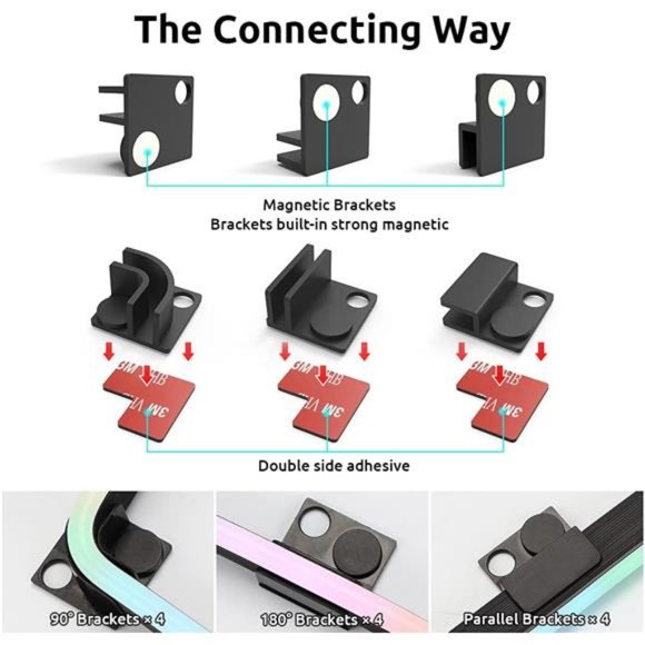 NEON Addressable RGB PC LED Strip, 2x15.7inch WS2812 RGB Rainbow Magnetic Strip - Picture 2 of 6